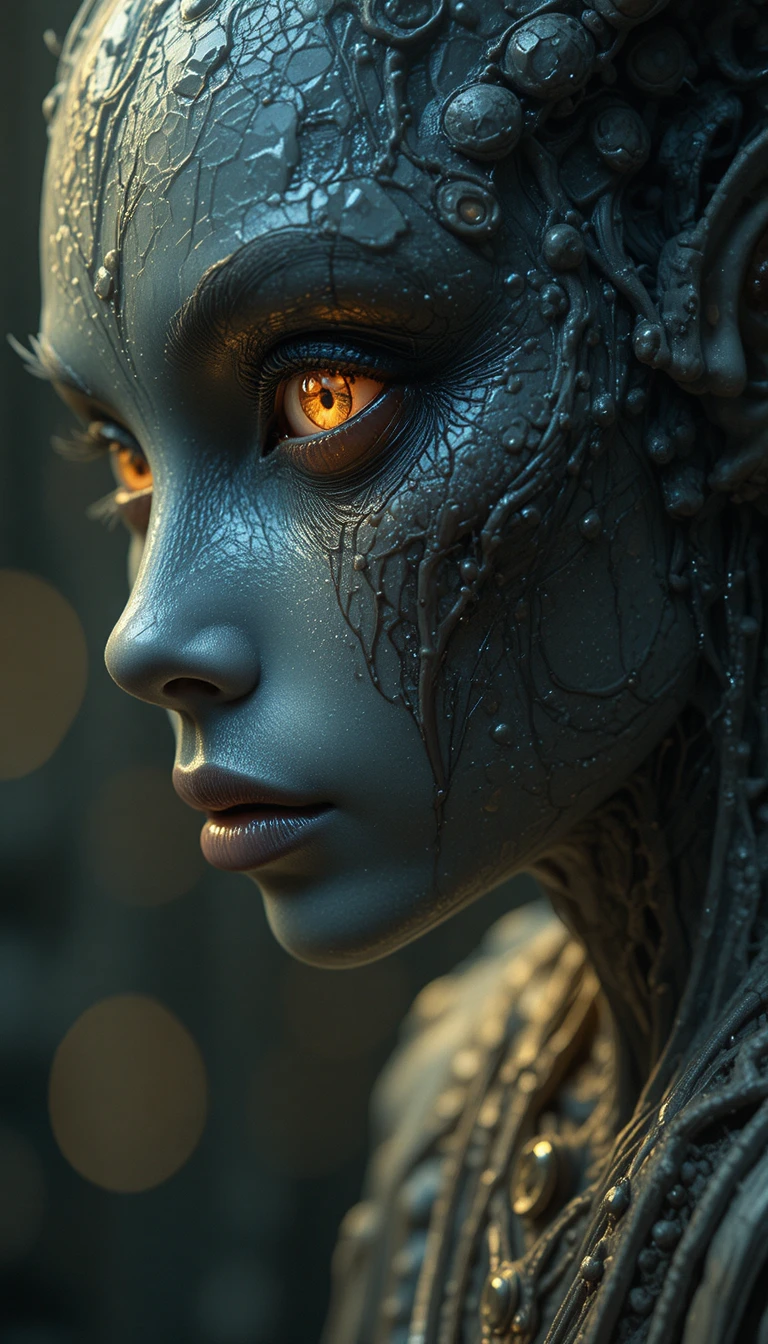 Anthropomorphic alien creature in a surreal dreamlike scene