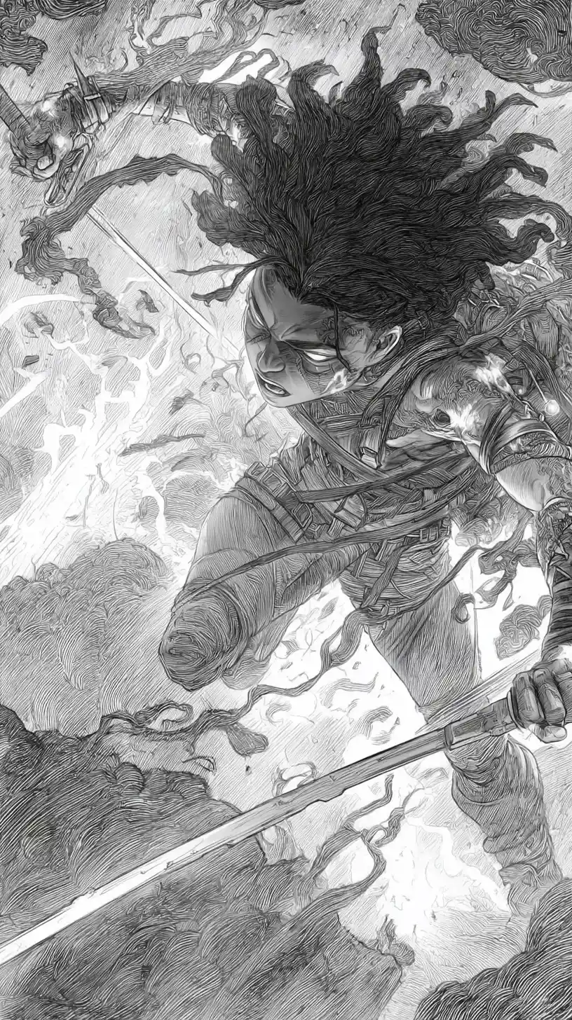 Duello di guerrieri afrofuturisti in un sogno oceanico dark fantasy