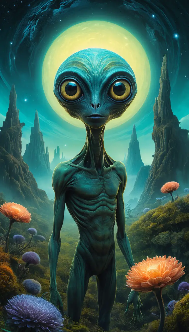 遙遠星球上發光植物間嬉戲的外星生物