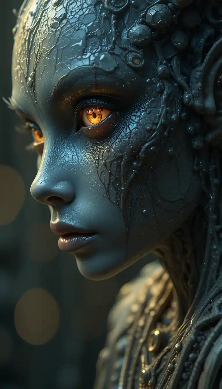 Anthropomorphic alien creature in a surreal dreamlike scene