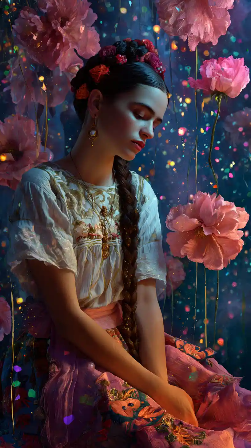 Celebrazione surreale del Cinco de Mayo con fiori fluttuanti e luce