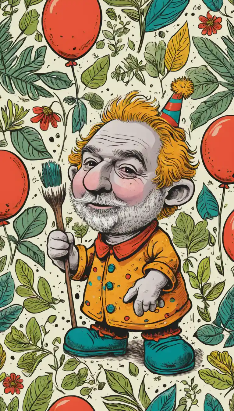 Allegro troll peloso della foresta con grande naso da clown rosso