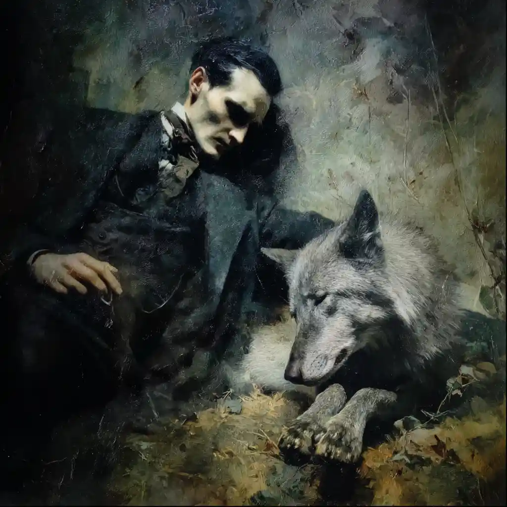 Dadaist minimalist wolf in surreal mixed media collage