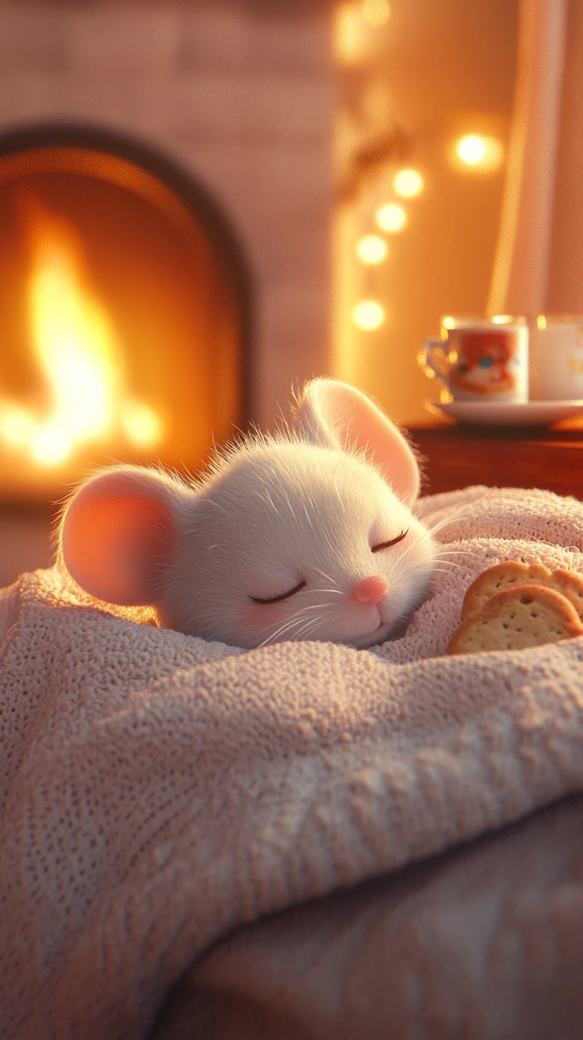 Adorable ratón 3D durmiendo en una acogedora cama de Navidad