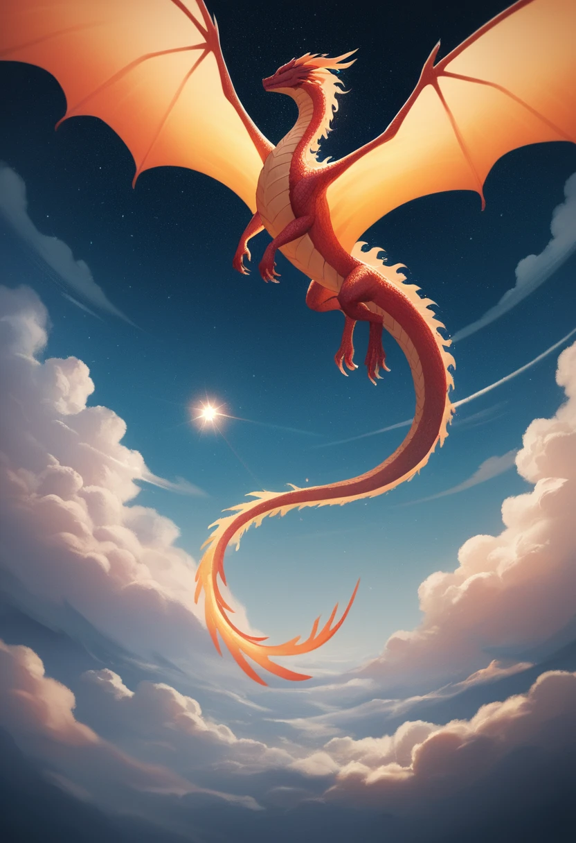 Majestic Chinese dragon flying through a surreal starry sky