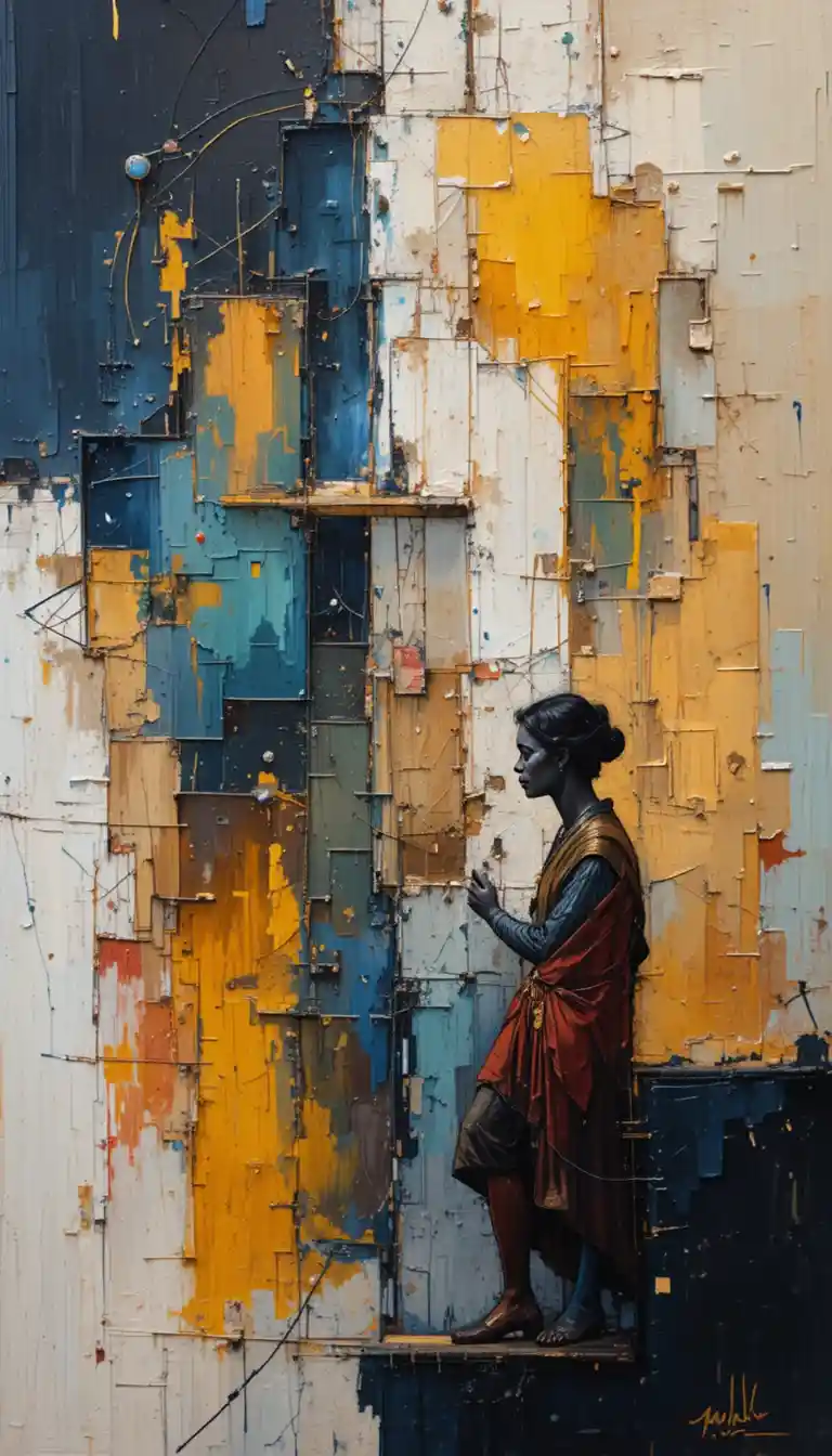 Abstract impasto painting with subtle semi figurative profile forms