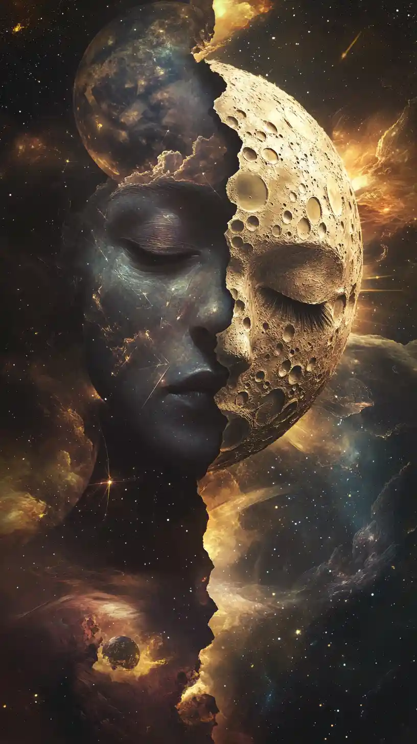Surreal Celestial Entity Blending Sun Shards And Moon Mist