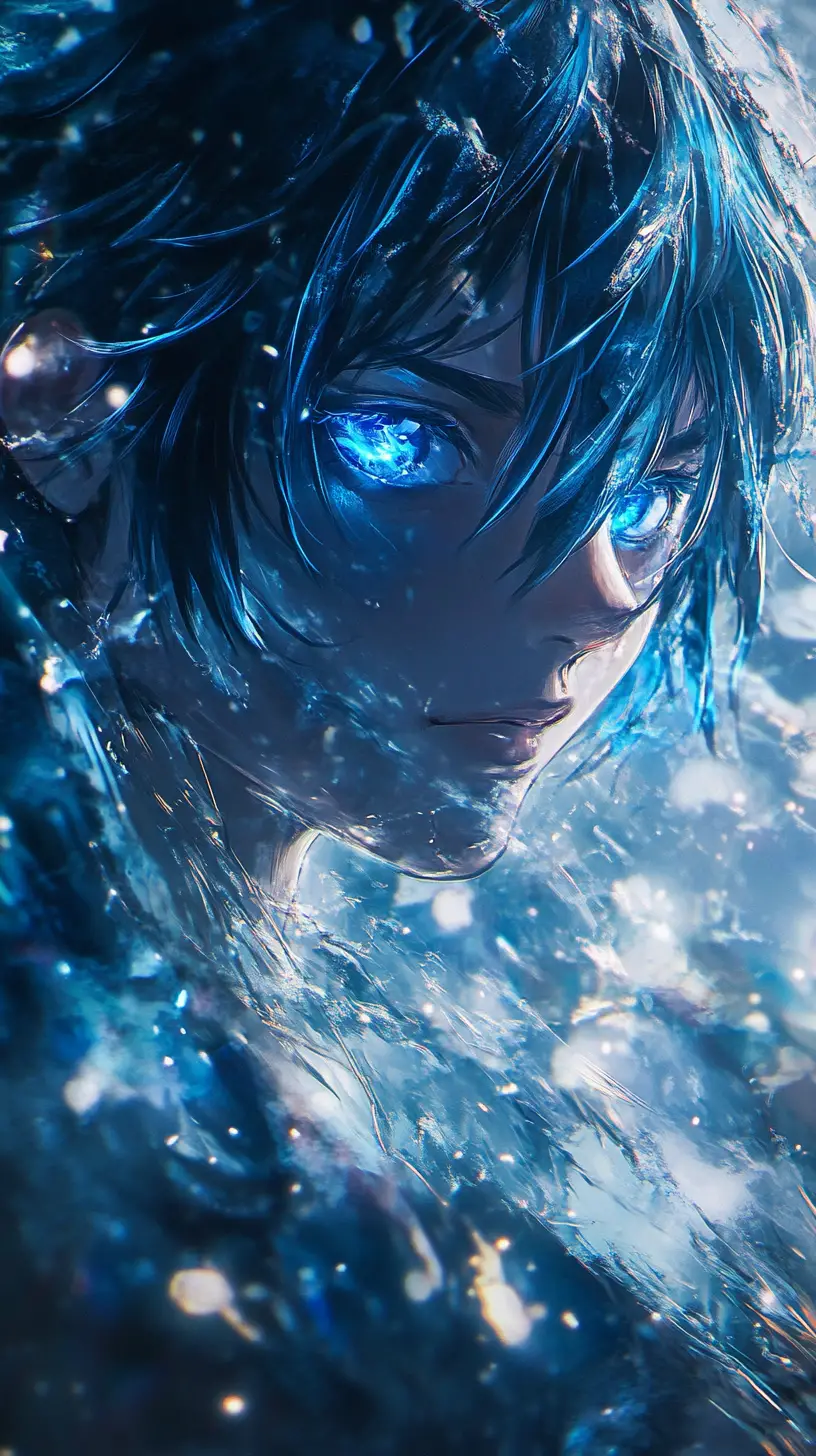 Close up of a blue haired anime knight in battle