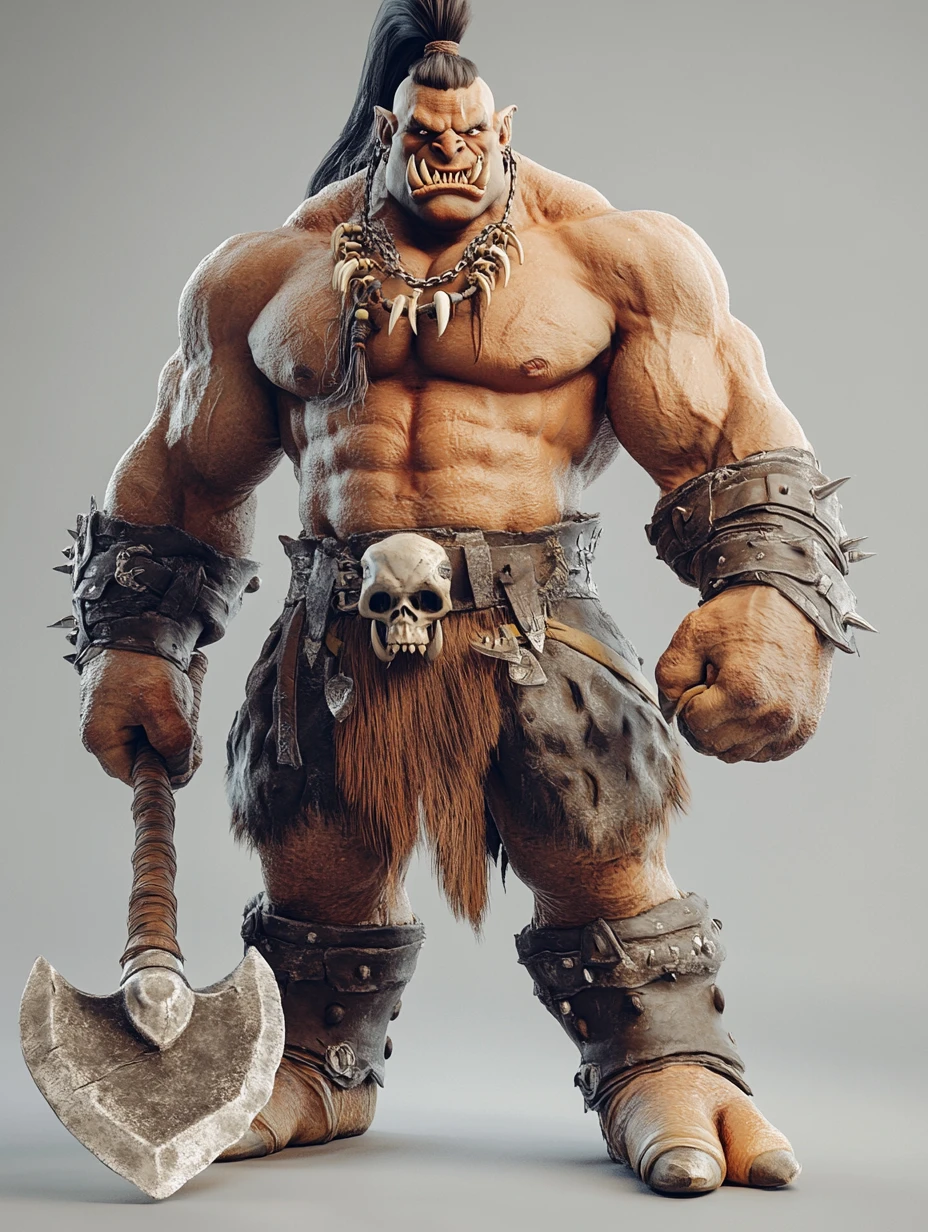 Full body 3D render of a massive warrior orc