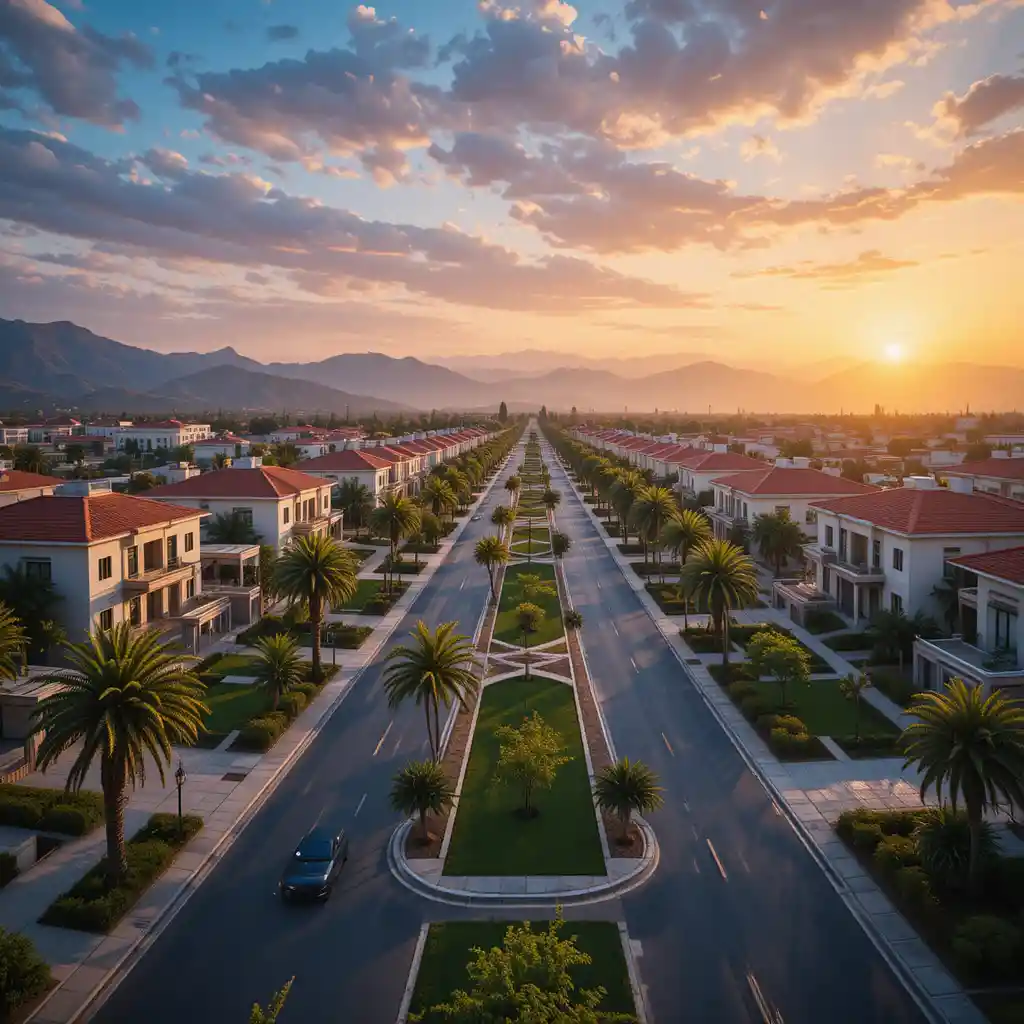 Golden hour suburban streets in Hayatabad Peshawar