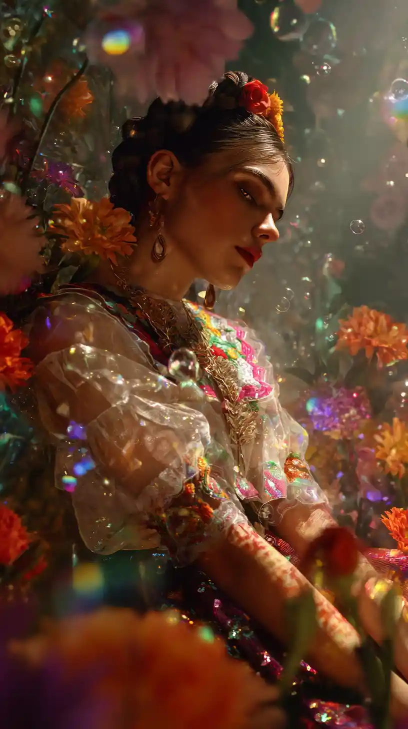 Surreal Cinco de Mayo celebration with glowing floating flowers