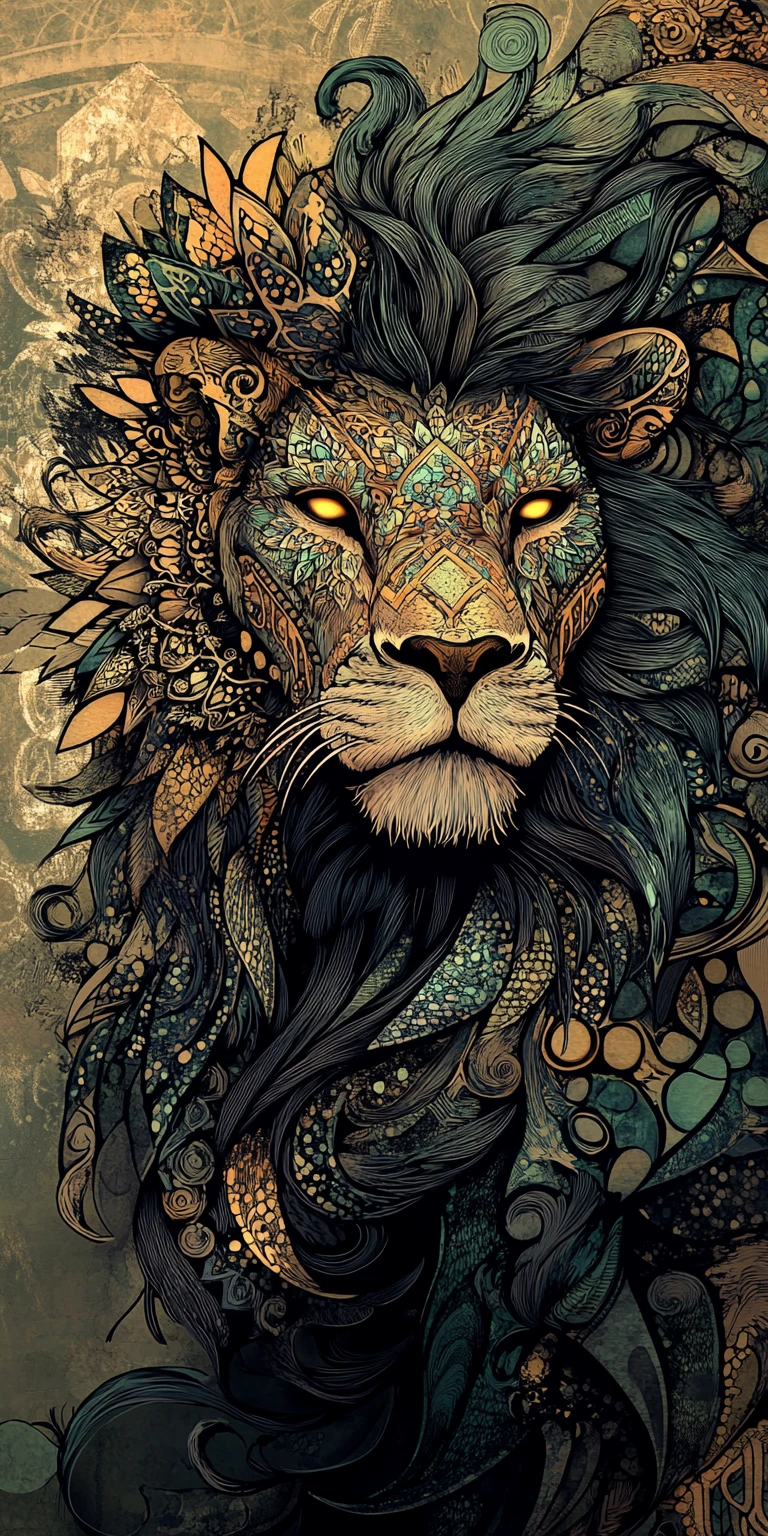 León regio con melena gótica decorativa y ojos brillantes