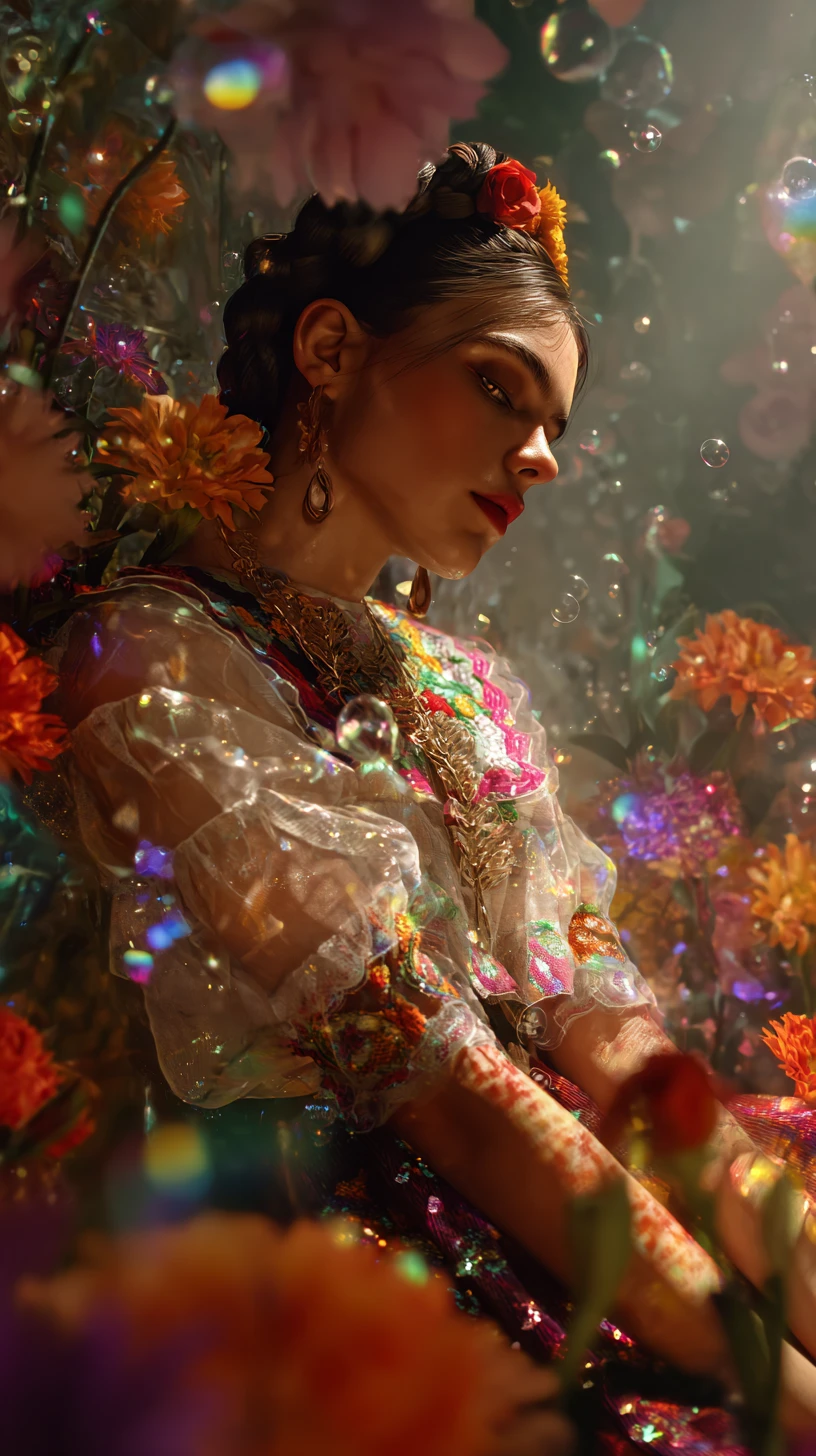 Surreal Cinco de Mayo celebration with glowing floating flowers