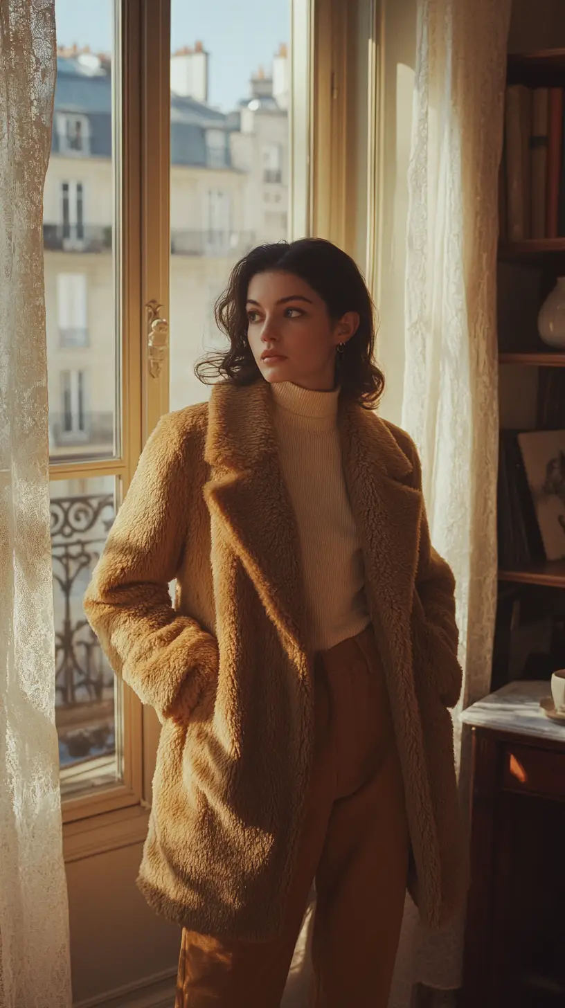 Elegant woman by window in vintage paris apartment