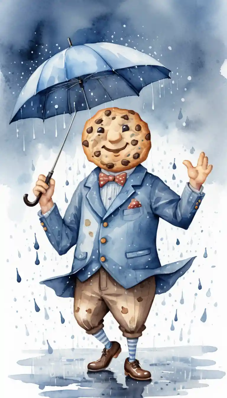 Cavalheiro-biscoito em aquarela dançando feliz na chuva