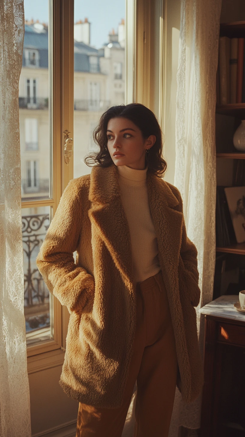 Elegant woman by window in vintage paris apartment