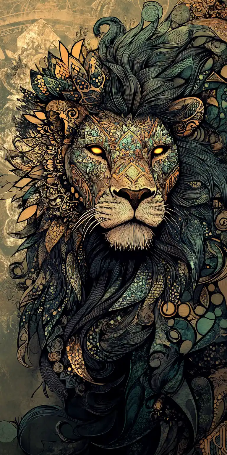 León regio con melena gótica decorativa y ojos brillantes