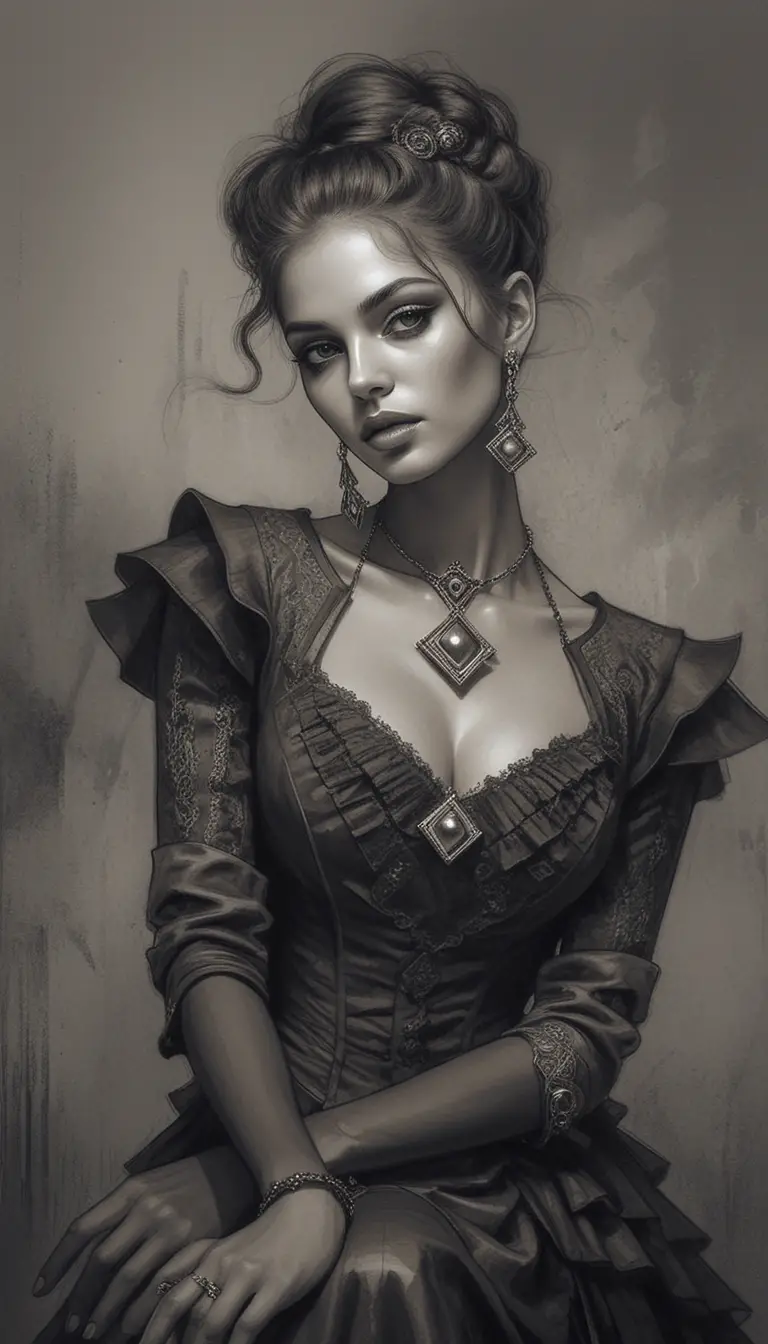 Elegante mujer aristocrática en retrato de fantasía monocromático