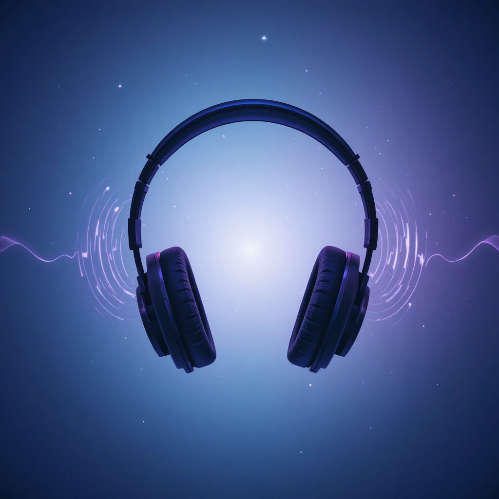 Minimalist headphone icon with radiant abstract sound waves