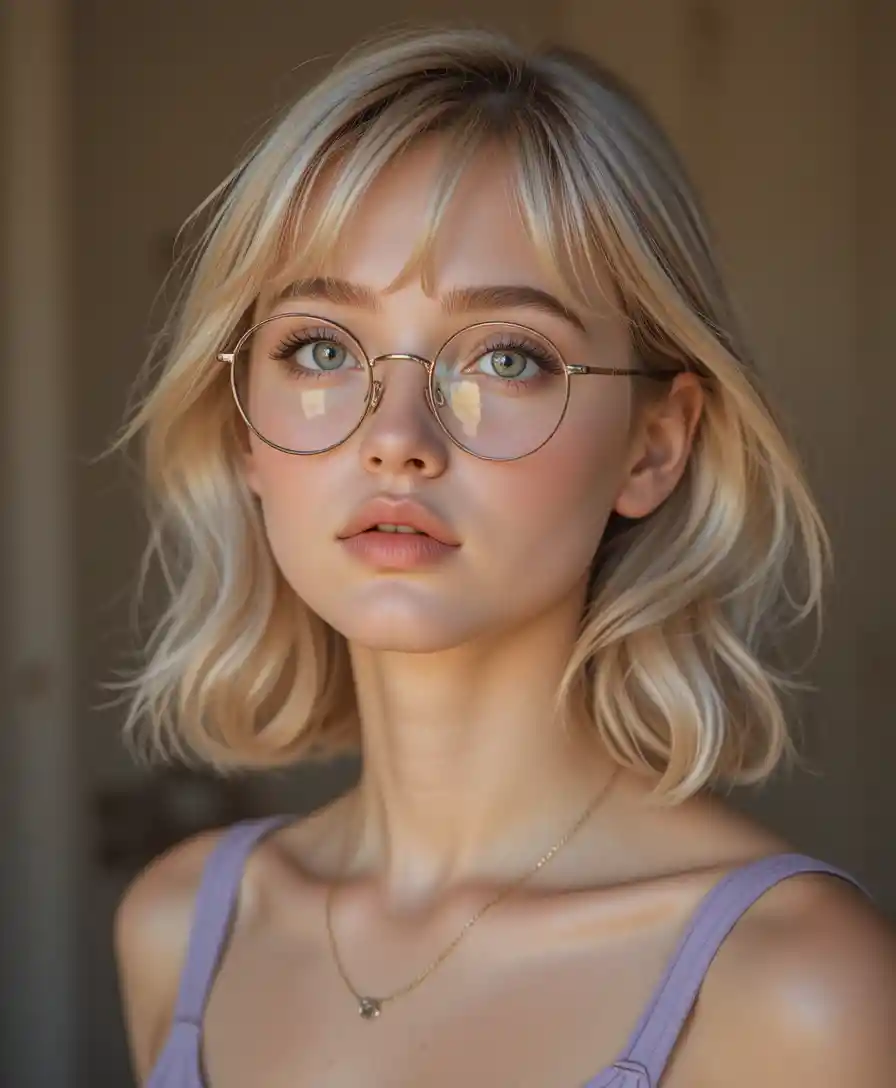 Thoughtful blonde girl portrait in warm afternoon light