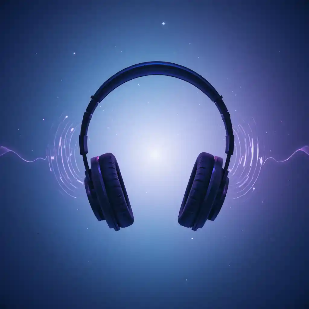 Minimalist headphone icon with radiant abstract sound waves
