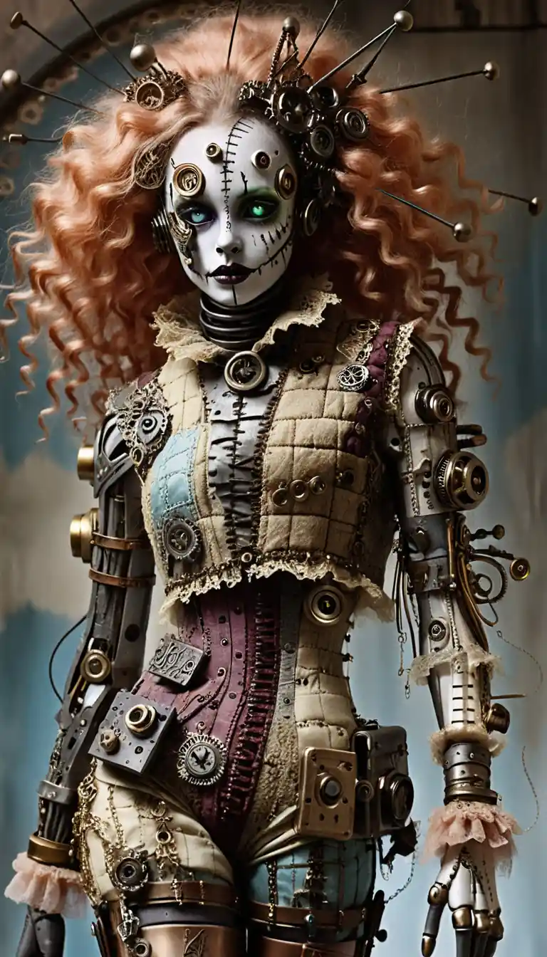 Steampunk gothic ragdoll woman in dramatic side profile