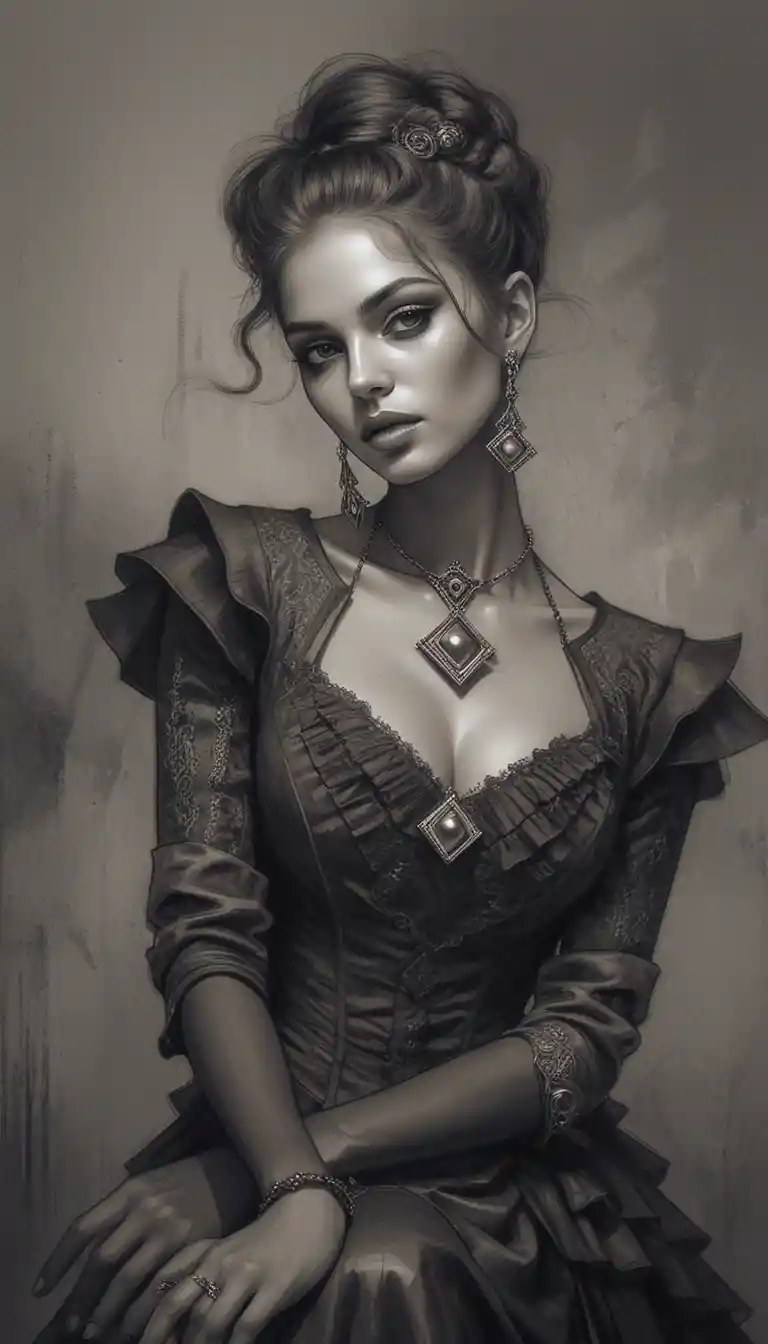 Elegante mujer aristocrática en retrato de fantasía monocromático