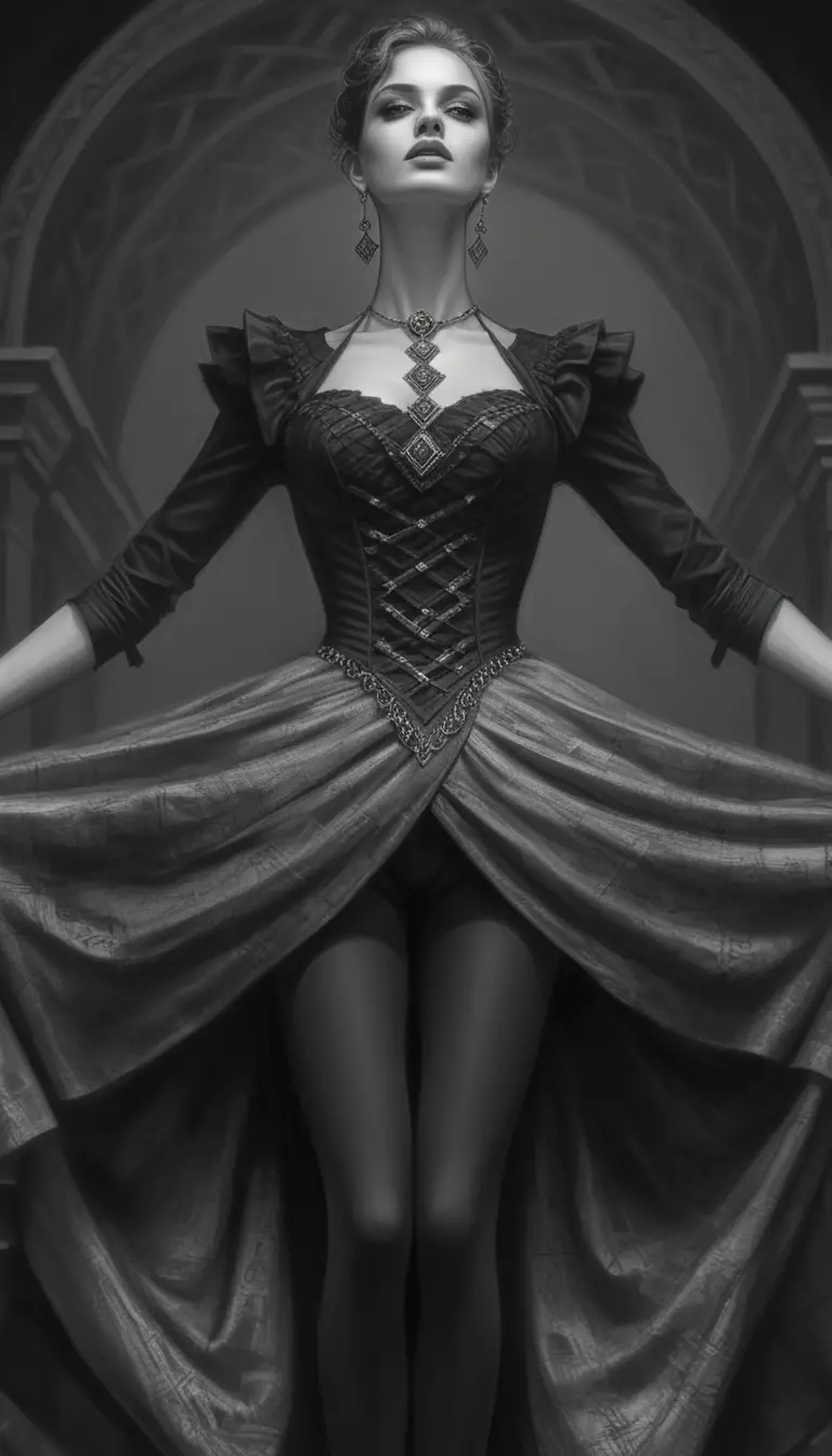 Elegant aristocratic woman in monochrome fantasy portrait