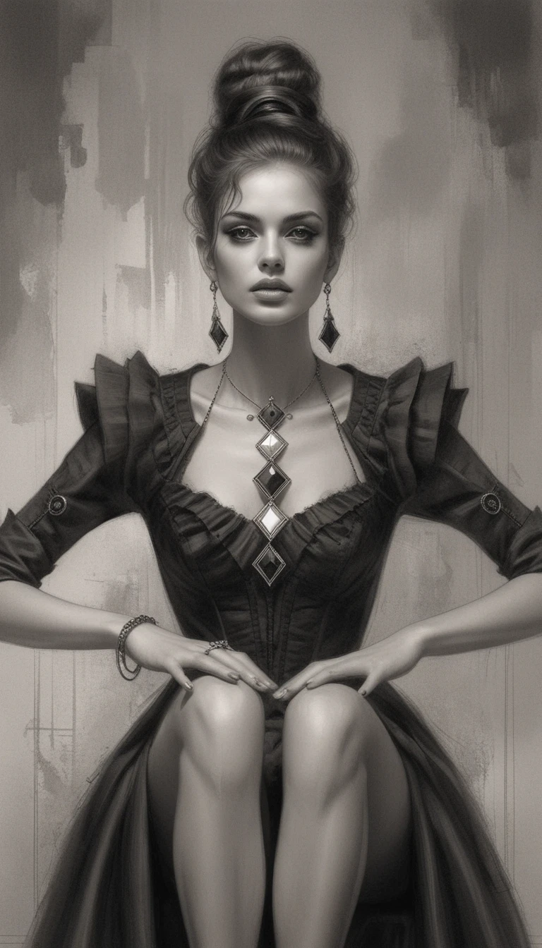 Elegant monochrome portrait of an aristocratic seated woman