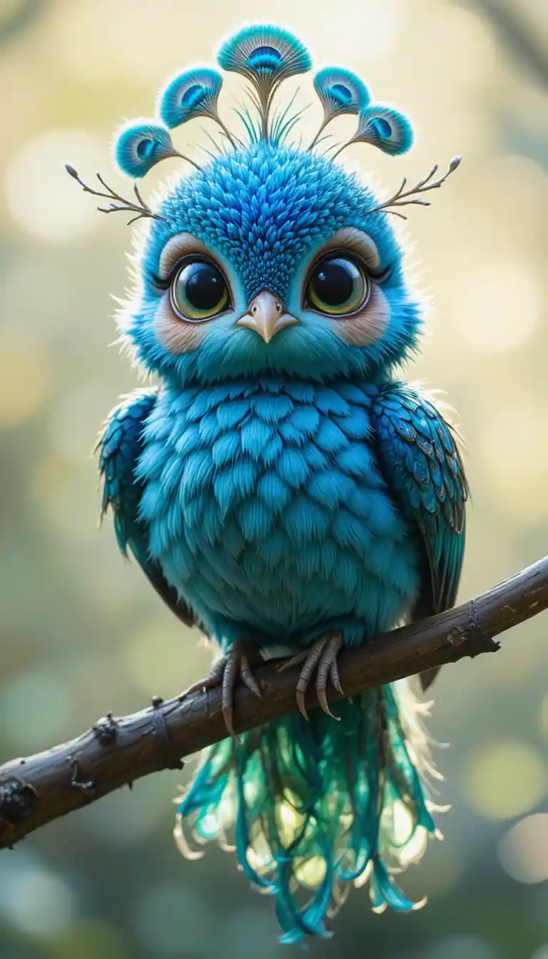 Whimsical fantasy bird resting on a withering branch