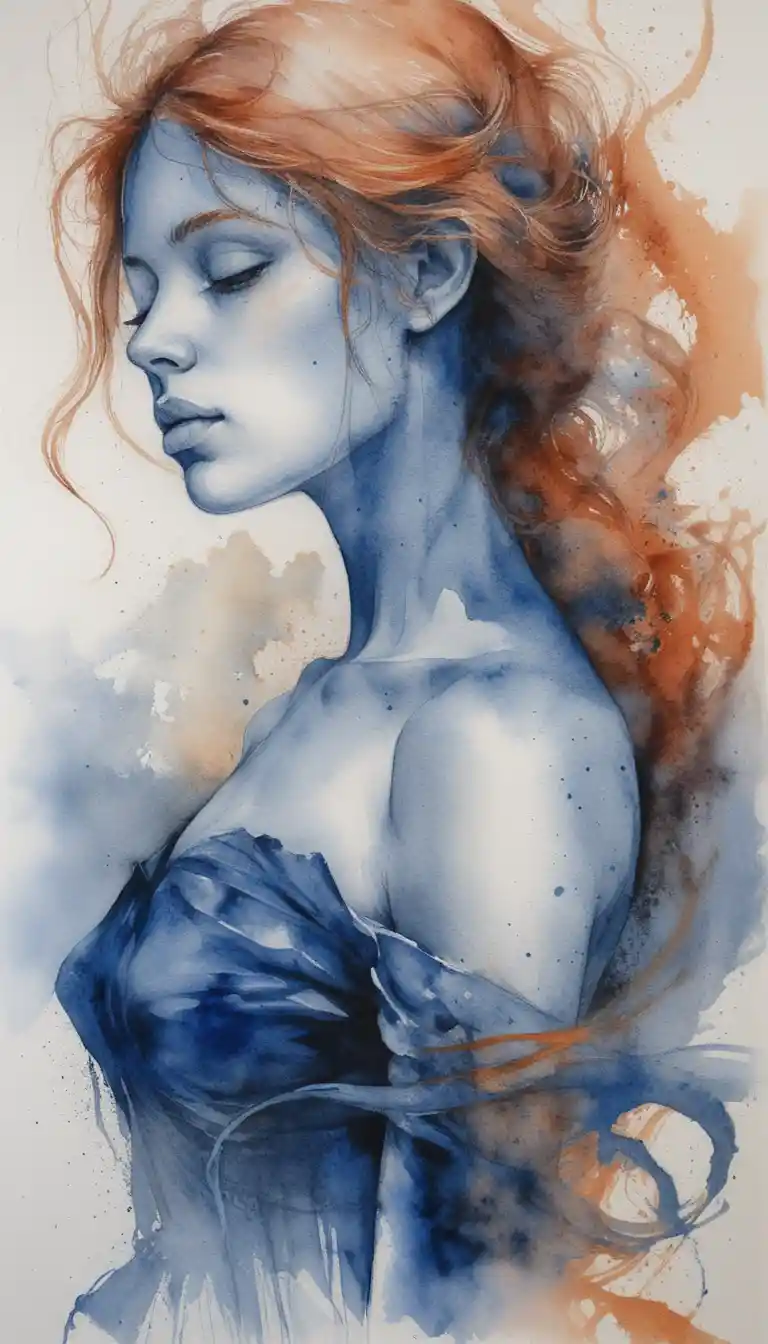Watercolor profile portrait of a girl in ecstatic contemplation