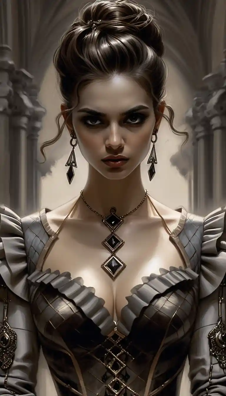 Elegant aristocratic woman in monochrome fantasy portrait