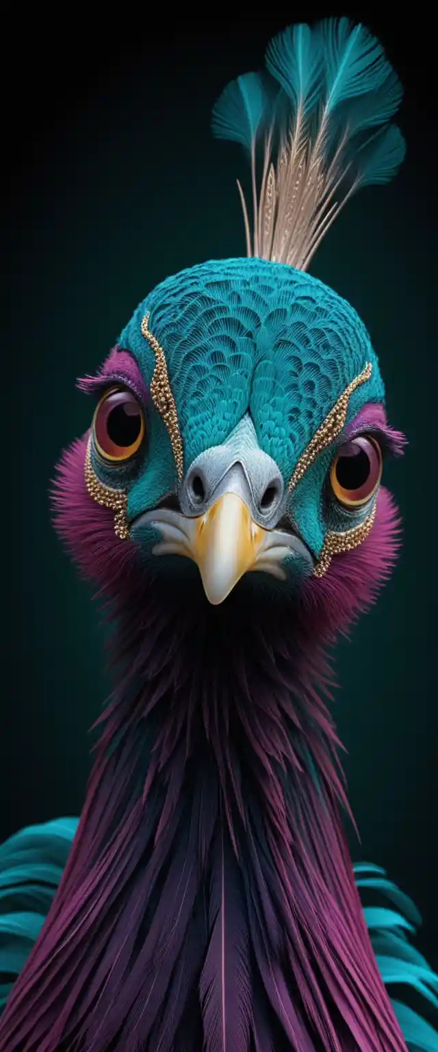 Majestic peacock side portrait with iridescent jeweled plumage