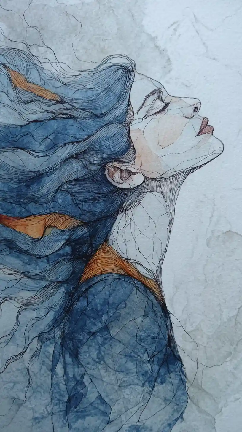 Watercolor profile portrait of a woman in ecstatic repose
