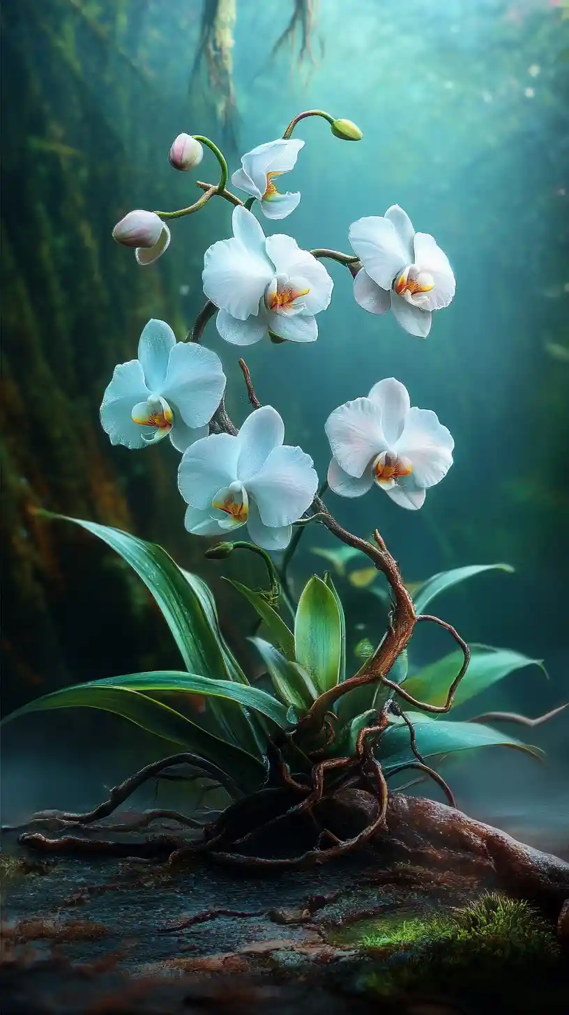 Surreal orchid artwork creating a strange visual illusion