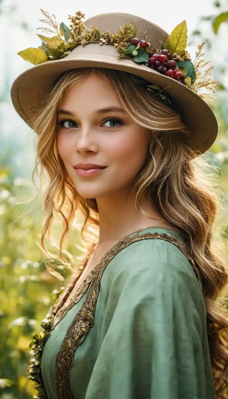 Sensual blonde woman on mossy stone in enchanted forest