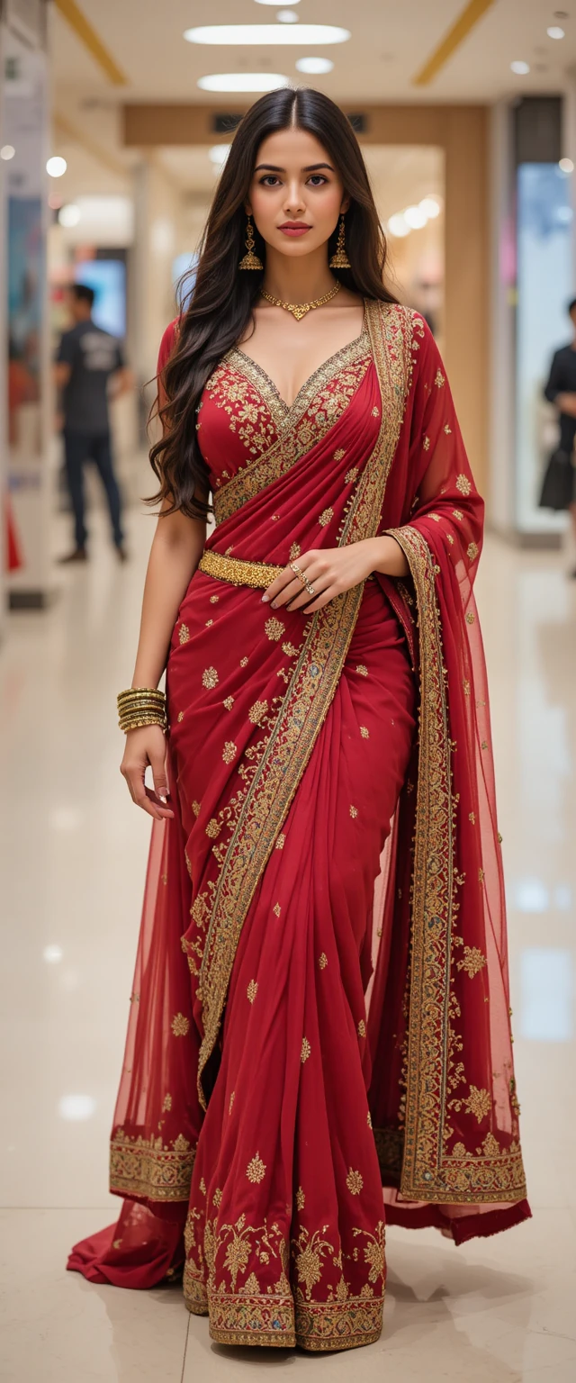 Fashion woman in saree blouse at shopping mall