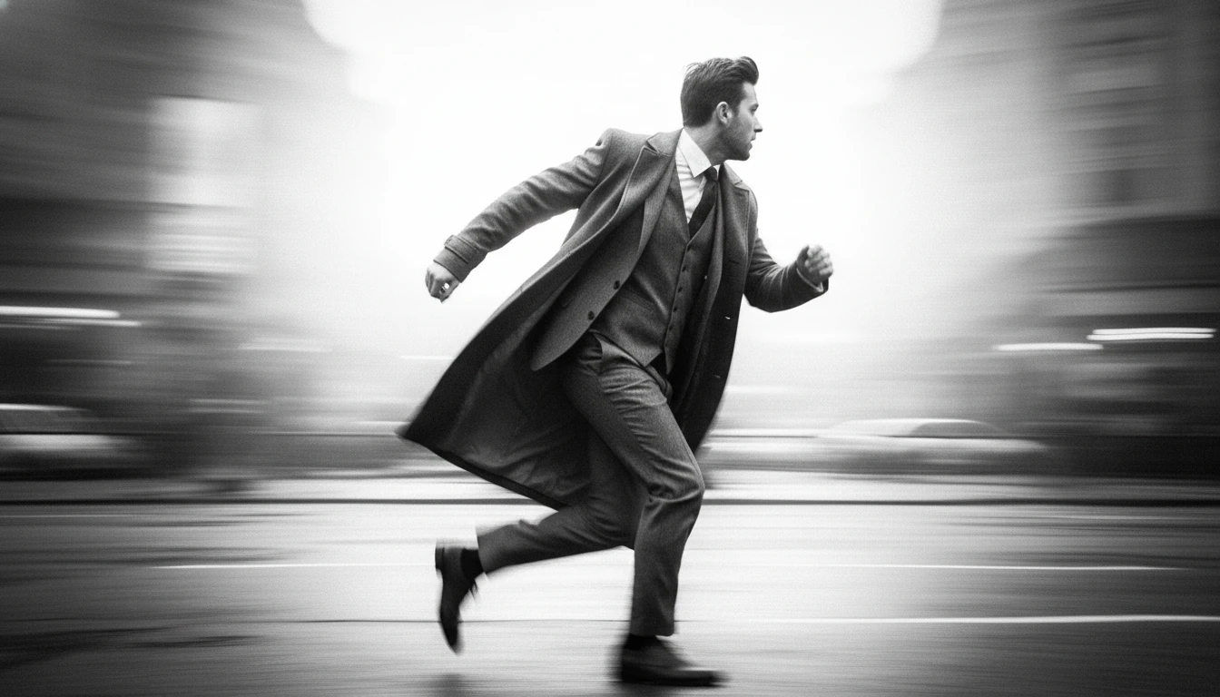 Homem correndo com desfoque de movimento e forte contraluz branca