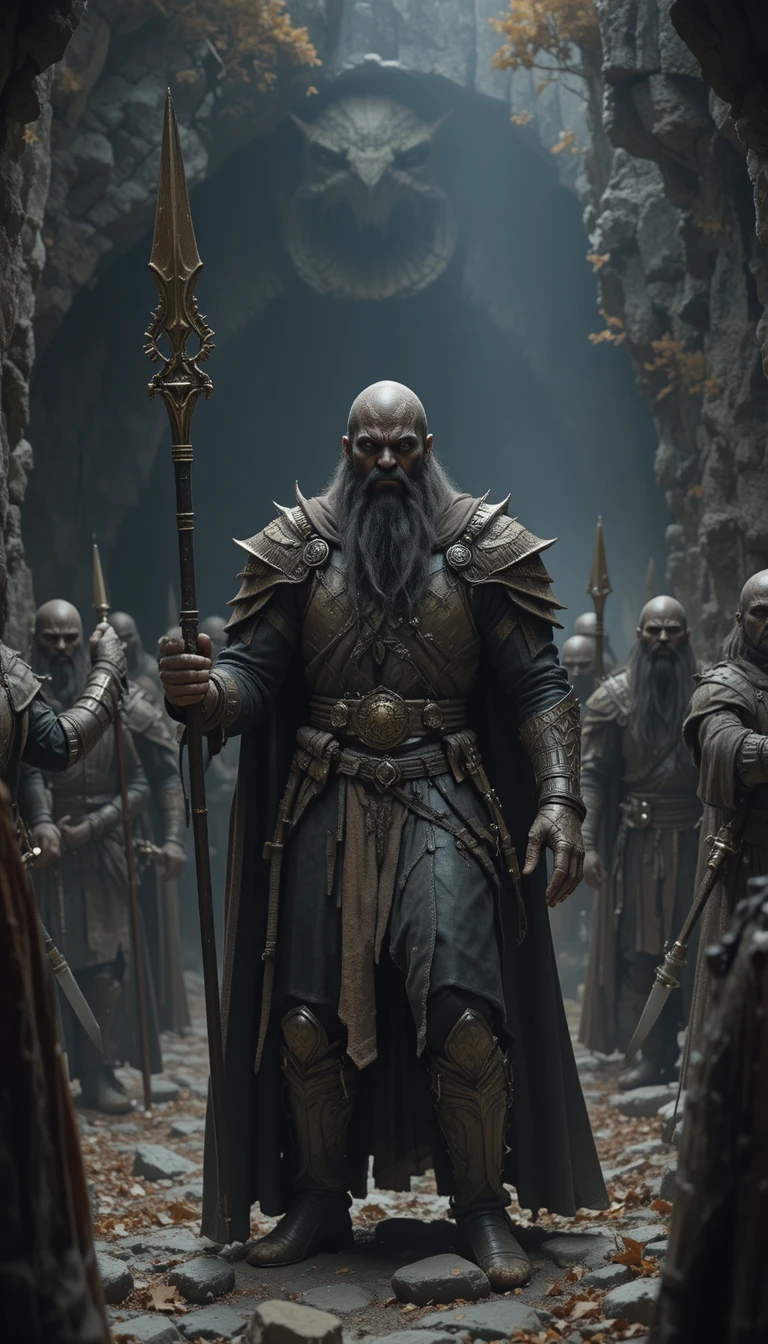 Dwarf warrior leading his kin through the dark Moria halls