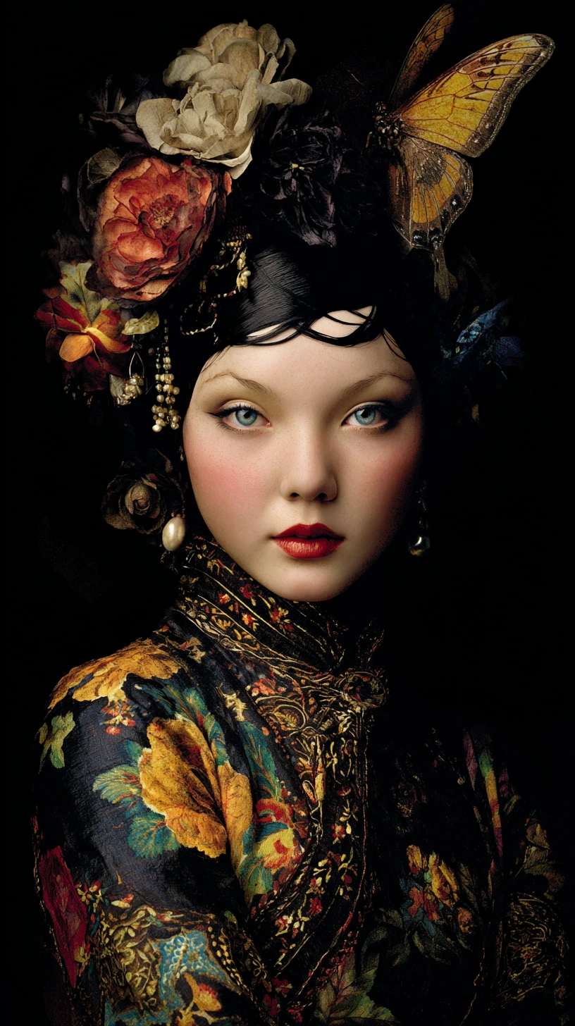 Dramatic Madam Butterfly Portrait On Dark Theater Stage