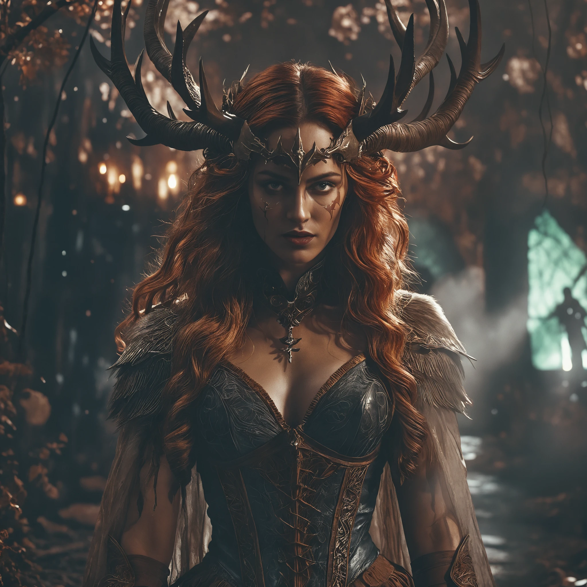 Donna fantasy gotica in scena cinematografica al chiaro di luna