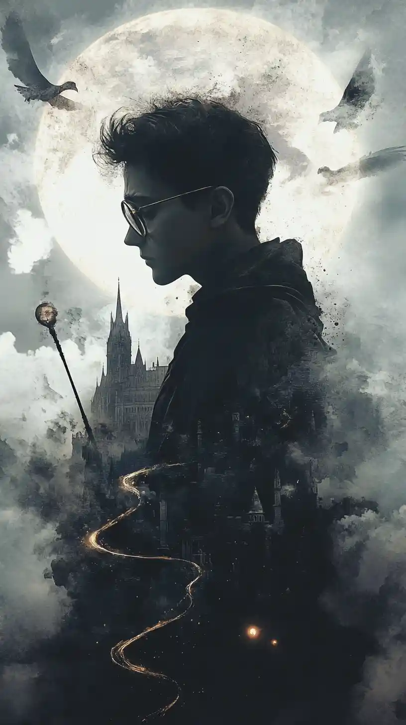 Young wizard profile with fragmented dark inner world