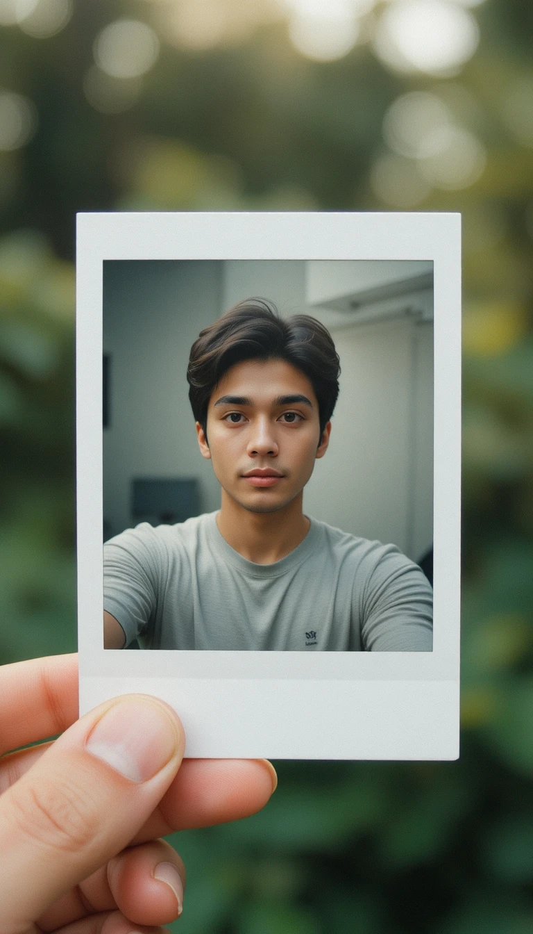 Hand Holding Polaroid Selfie In Instant Film Style