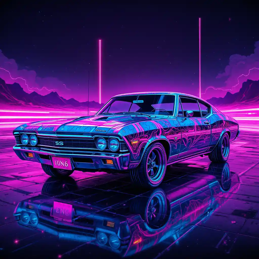 Futuristic Neon 1967 Muscle Car Digital Illustration