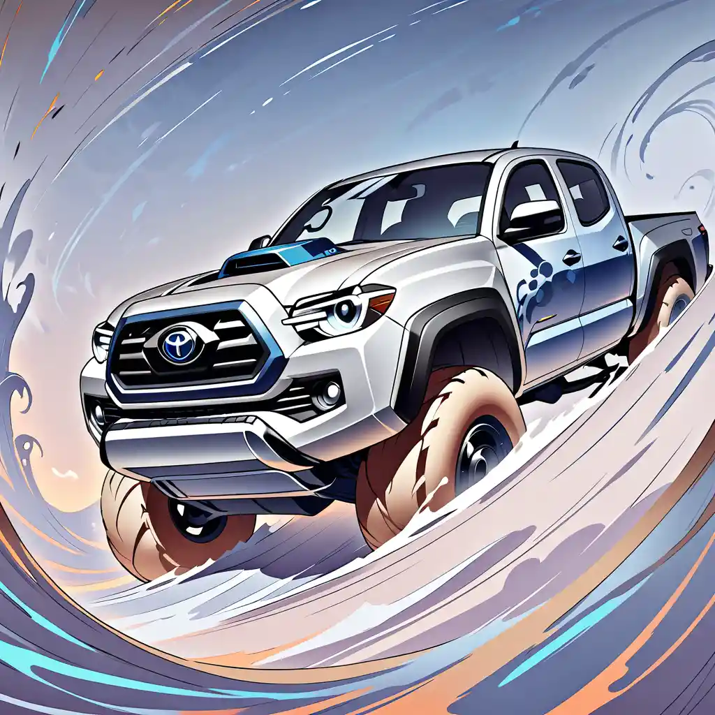 Illustrazione digitale poster art di Toyota Tacoma al neon colorato