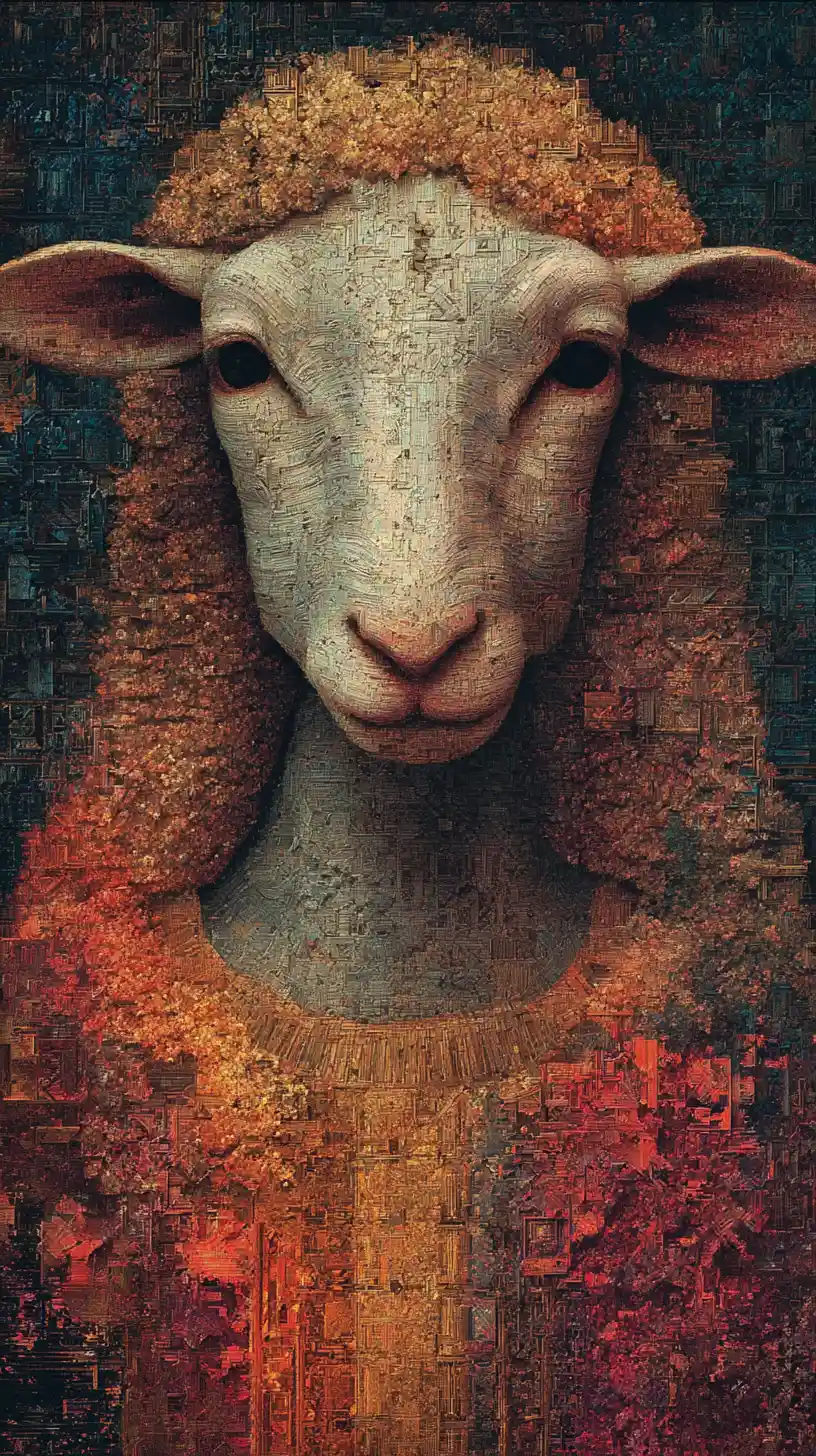 Retrato surreal en primer plano de una antigua deidad oveja