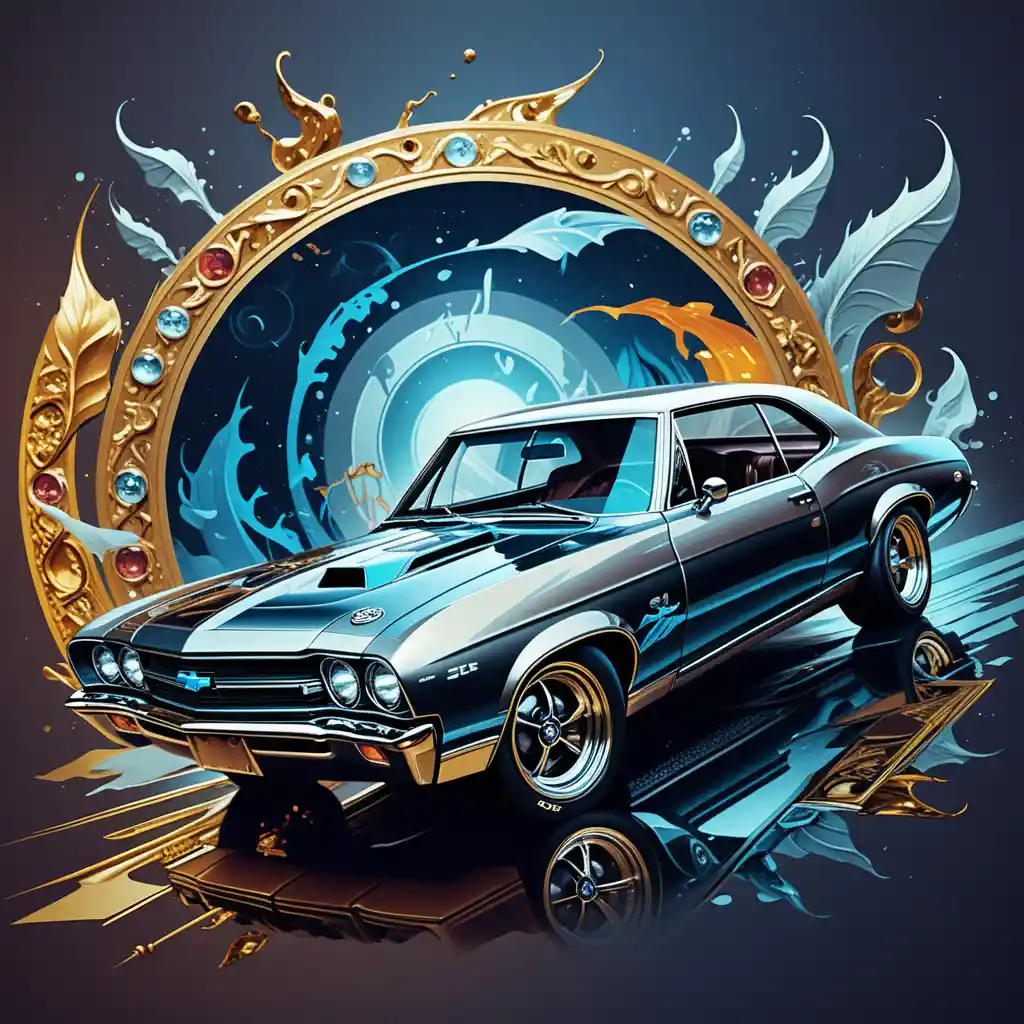 Colorful neon muscle car digital illustration poster art