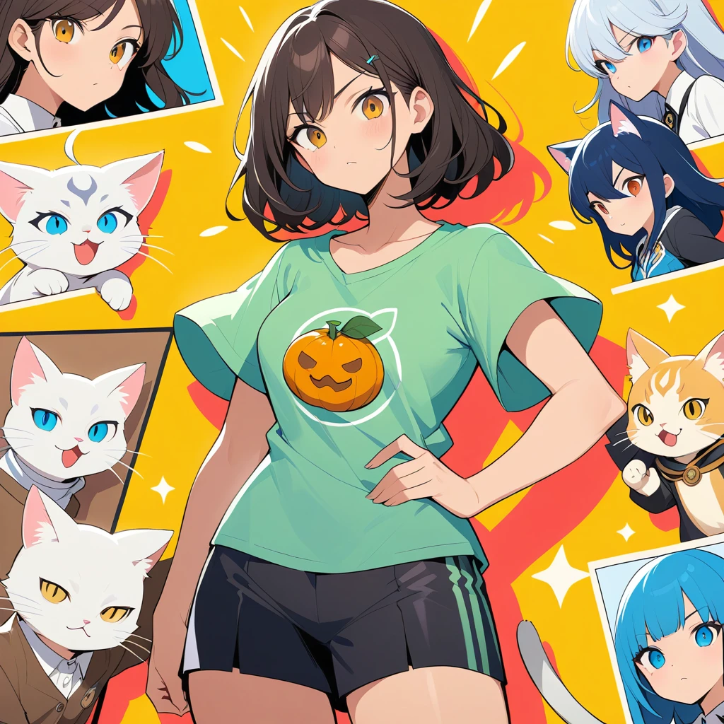 Femme confiante aux cheveux orange souriant devant un bâtiment
