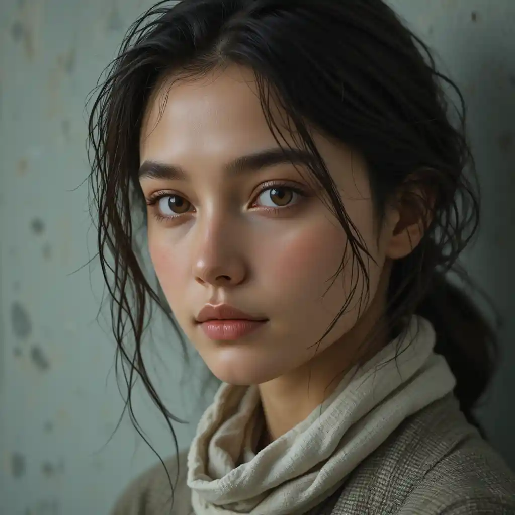Calm close up portrait of a young person in earth tones