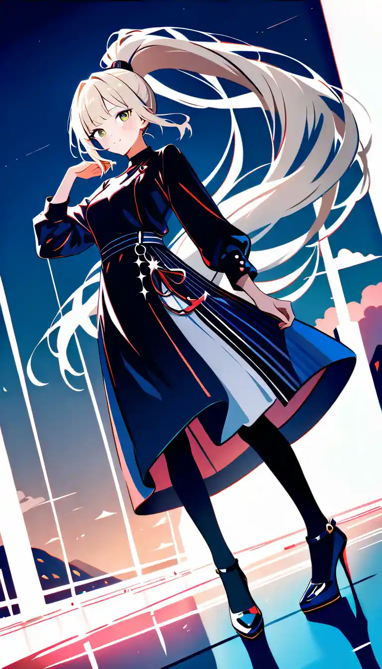Femme d’anime en mode K-pop sous une lumière du jour éclatante